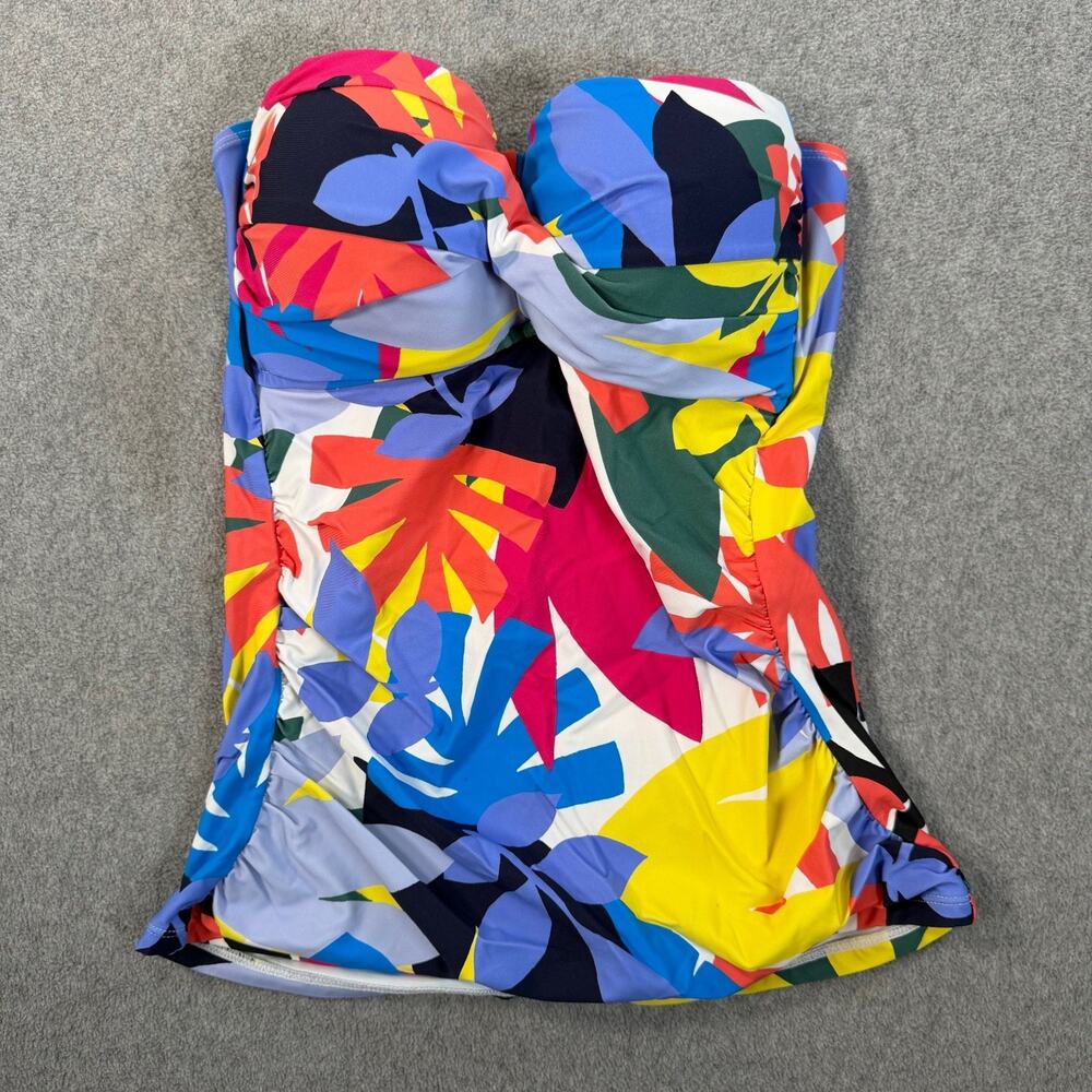 Anne Cole Women's Small Strapless Tankini Top Multicolor Abstract Floral Ruched